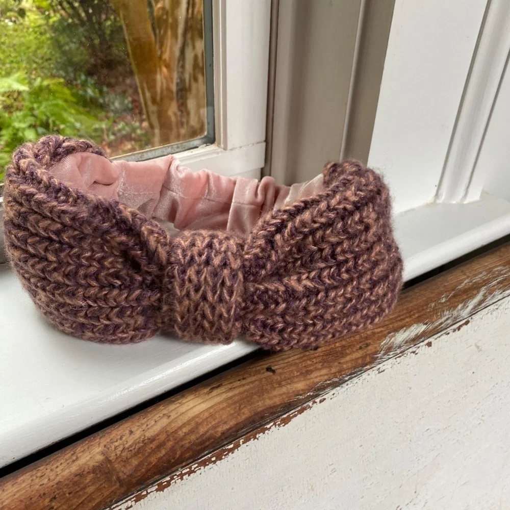 Anthropologie Pink Chunky Knit Velvet Headband